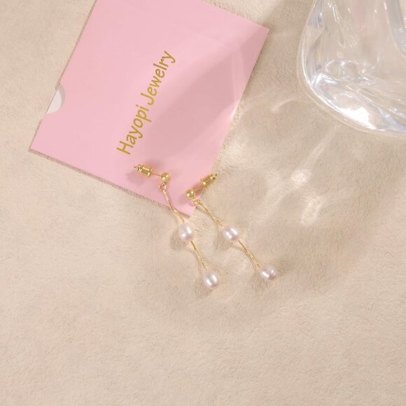 Women's 14k Gold Plated Cute Bow Design Dainty Gold Dangle Drop Earrings - Picture 5 of 8